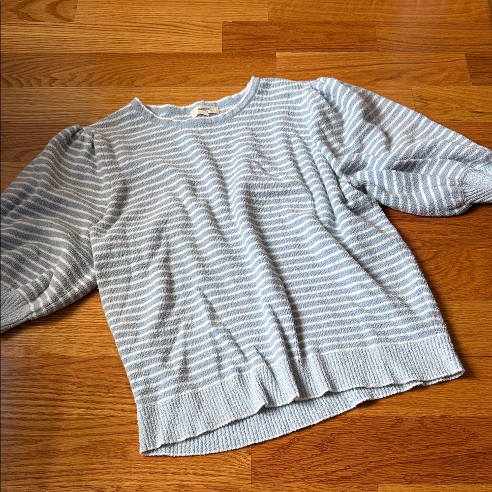 SUNCOO Blue and White Striped Short Sleeve Top